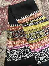 Handloom Murshidabad Silk Black Saree, Festive Blockprint - Saree - Aakritee - S10506